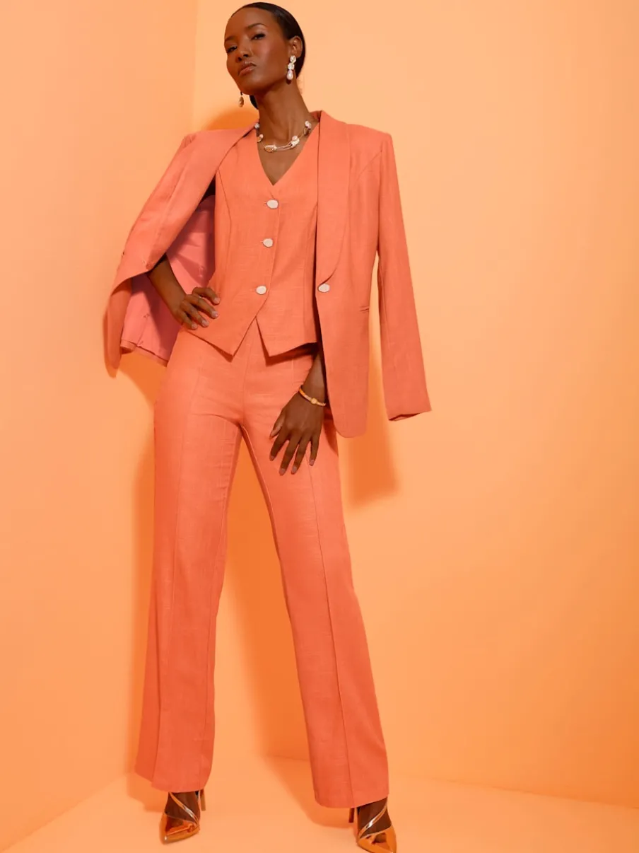 Pantalons fluides à jambes larges en mélange de lin