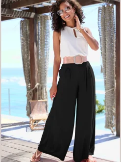 Pantalons fluides à poches latérales et taille élastiquée
