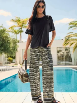 Pantalons à jambes larges avec ceinture élastique confortable