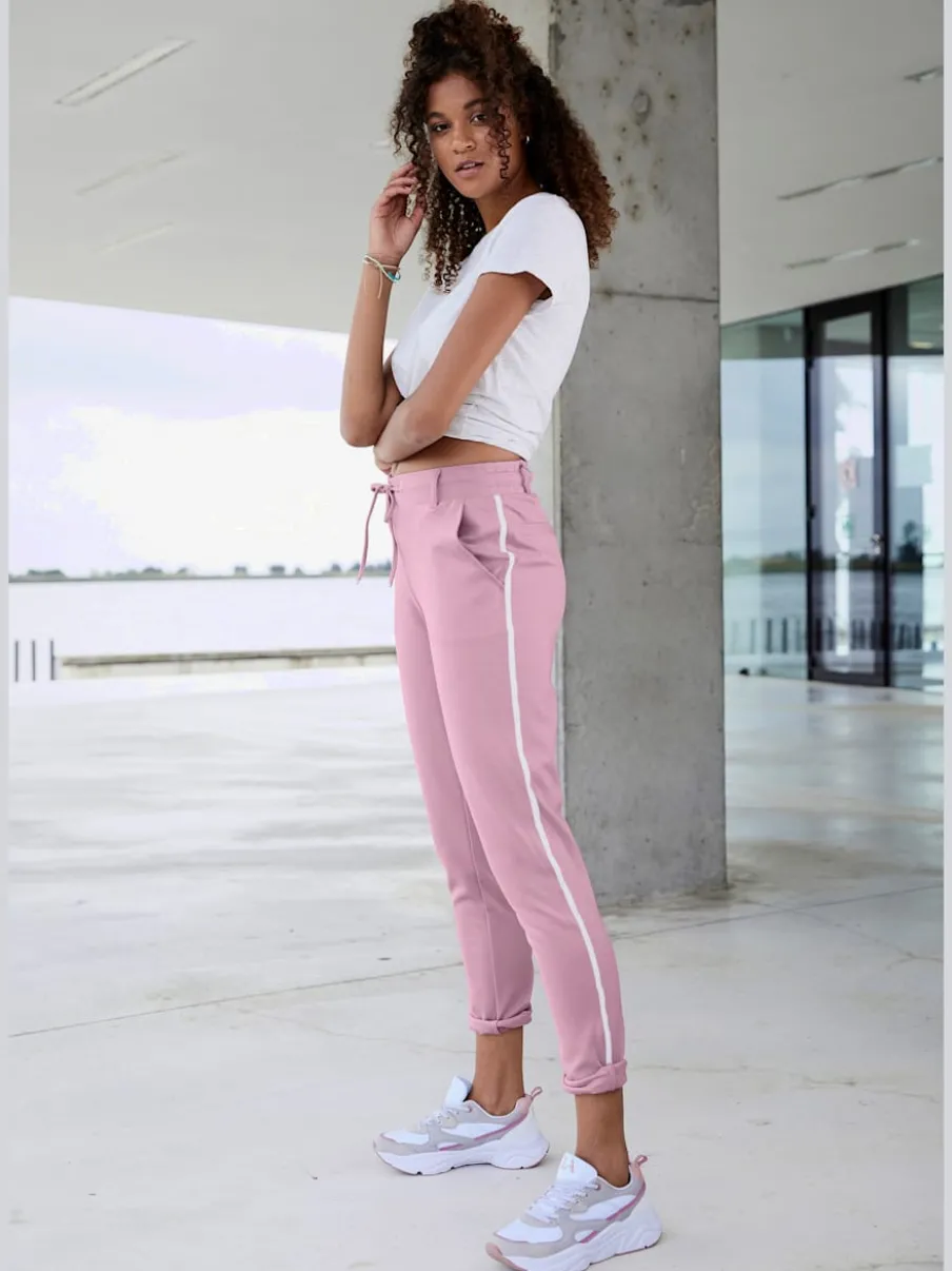 Pantalons jogpants doux à rayures et bords-côtes