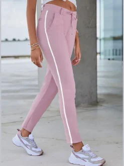 Pantalons jogpants doux à rayures et bords-côtes