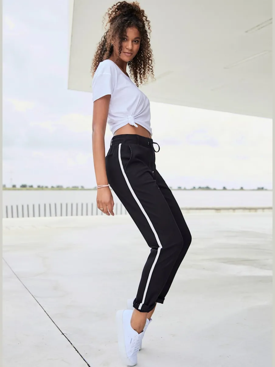 Pantalons jogpants doux à rayures et bords-côtes
