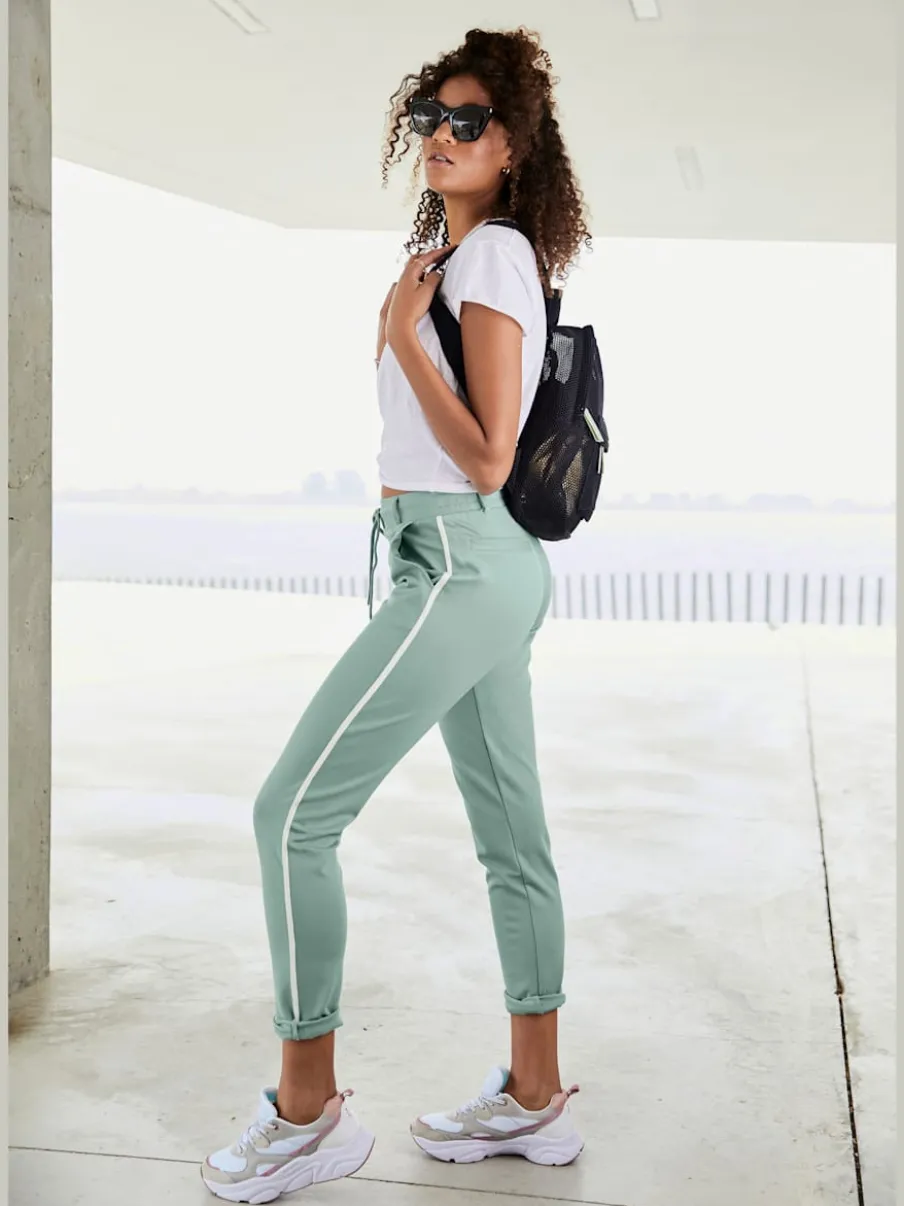 Pantalons jogpants doux à rayures et bords-côtes