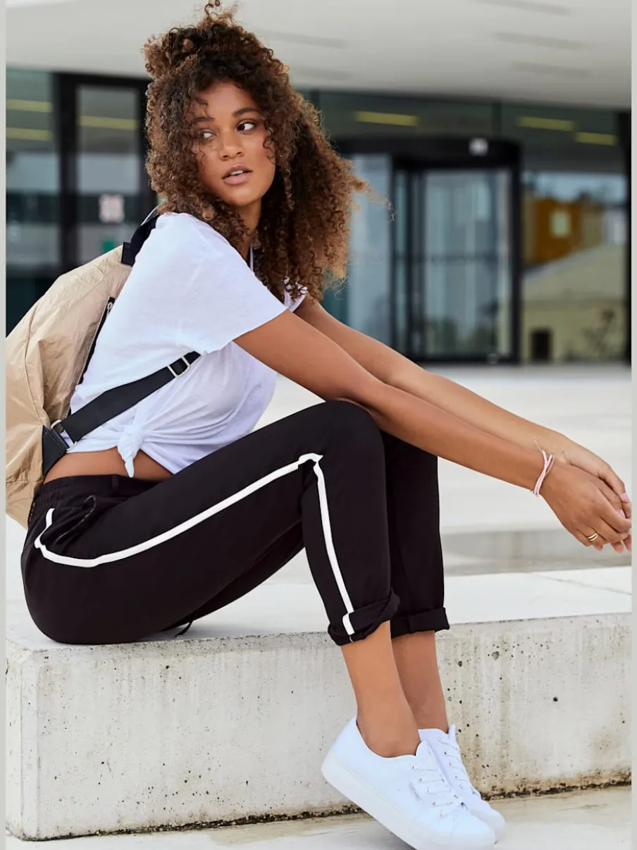 Pantalons jogpants doux à rayures et bords-côtes