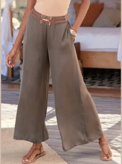 Pantalons larges en satin avec ceinture élastique confortable