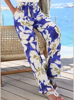 Pantalons élastiques avec ceinture à nouer et imprimé