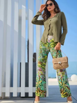 Pantalons à motif jungle avec ceinture élastique confortable