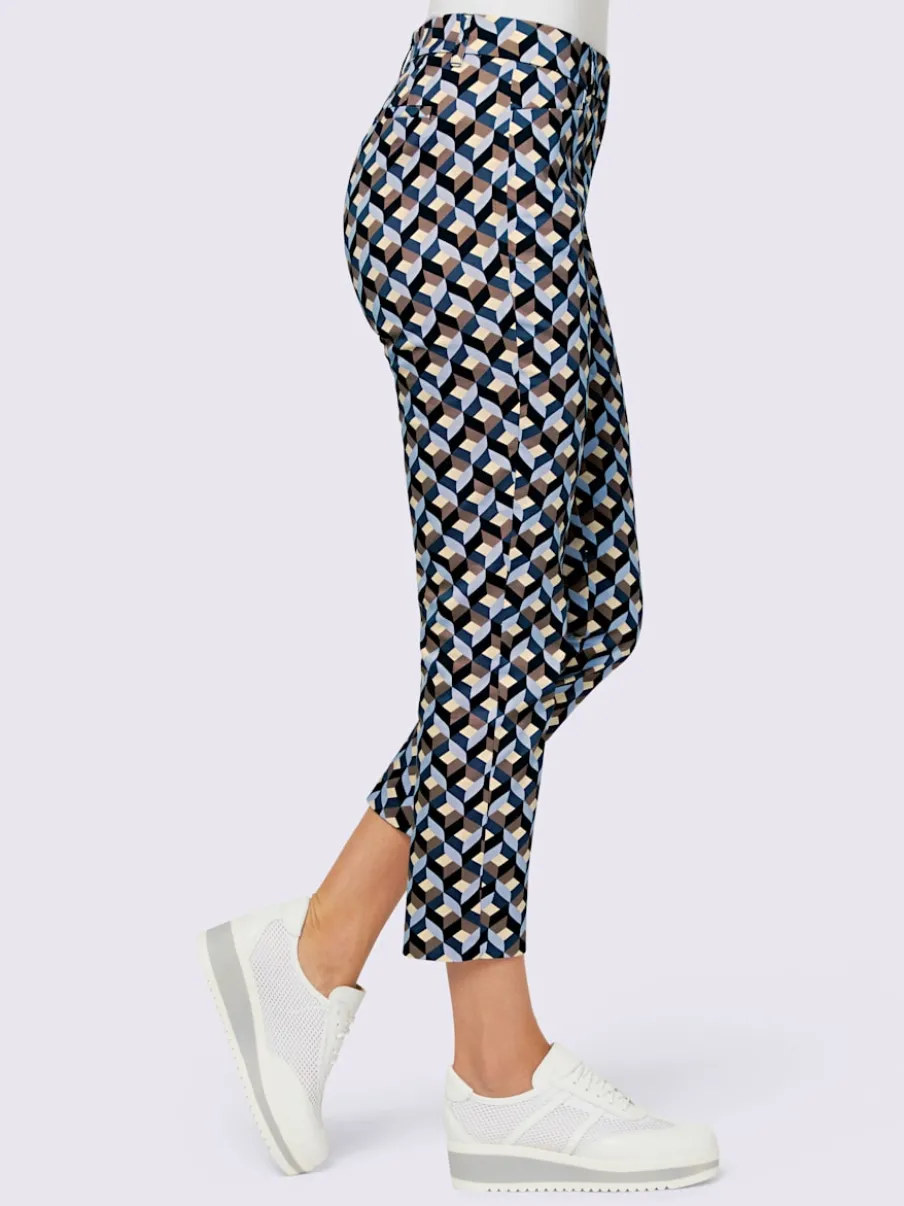 Pantalons 7/8 motifs graphiques fausses poches structurantes coton