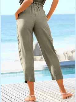 Pantalons paperbag légers avec taille élastique et poches
