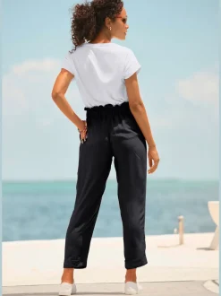 Pantalons paperbag légers avec taille élastique et poches