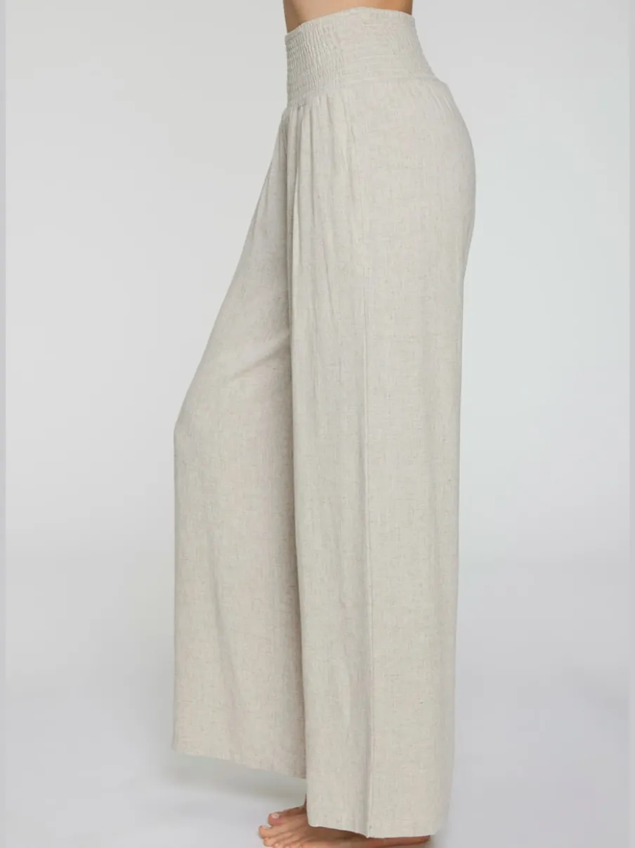 Pantalon structuré à ceinture smockée et poches latérales