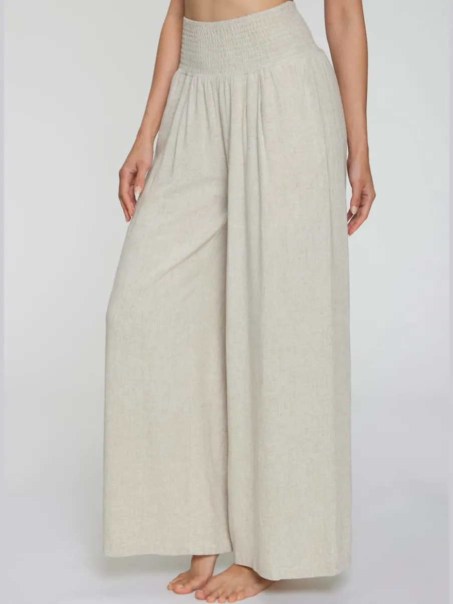 Pantalon structuré à ceinture smockée et poches latérales