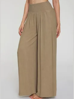 Pantalon structuré à ceinture smockée et poches latérales