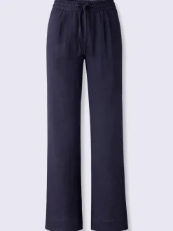 Pantalon taille haute en lin avec ceinture élastique et pinces