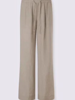 Pantalon taille haute en lin avec ceinture élastique et pinces