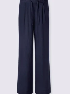 Pantalon taille haute en lin avec ceinture élastique et pinces