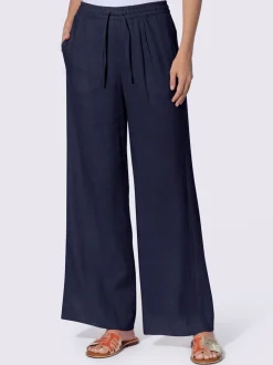 Pantalon taille haute en lin avec ceinture élastique et pinces