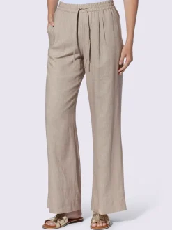 Pantalon taille haute en lin avec ceinture élastique et pinces