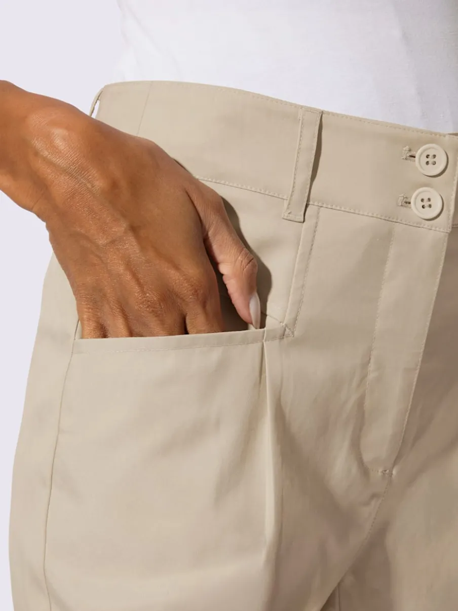 Pantalon taille haute à petits plis avec poches raglan