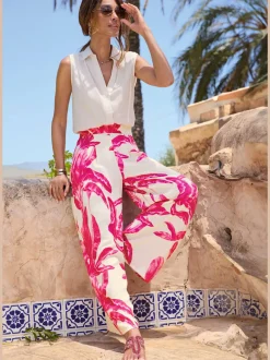 Pantalon à taille élastiquée avec poches et pinces fluides