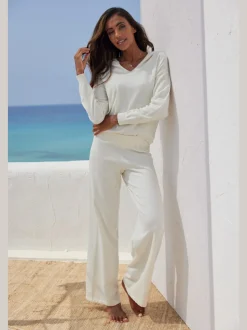 Pantalon tricot jambes larges avec ceinture élastique confortable