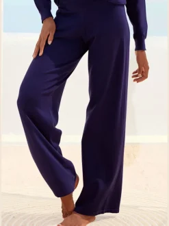 Pantalon tricot jambes larges avec ceinture élastique confortable