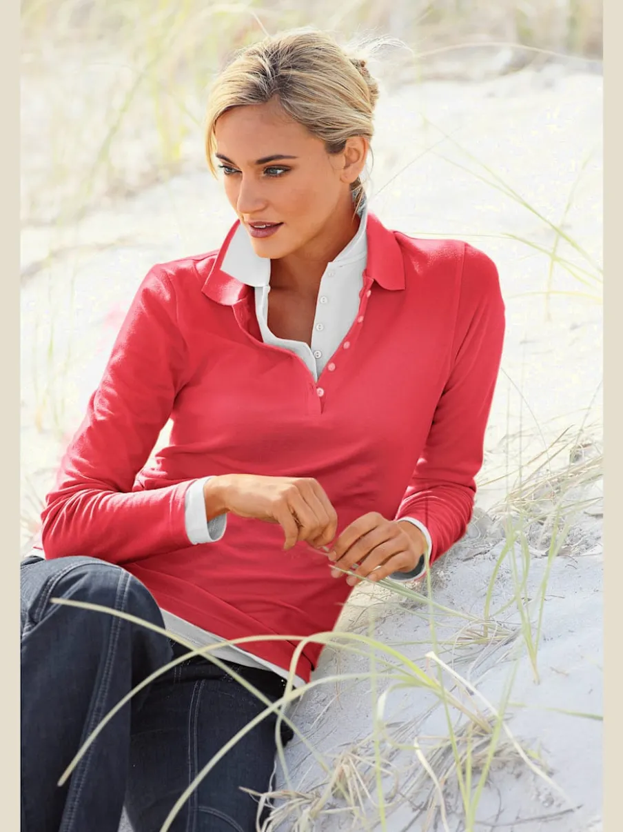 Polo classique à manches longues avec col henley et coupe cintrée