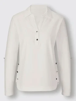 Polo col chemise manches trois quarts en coton doux
