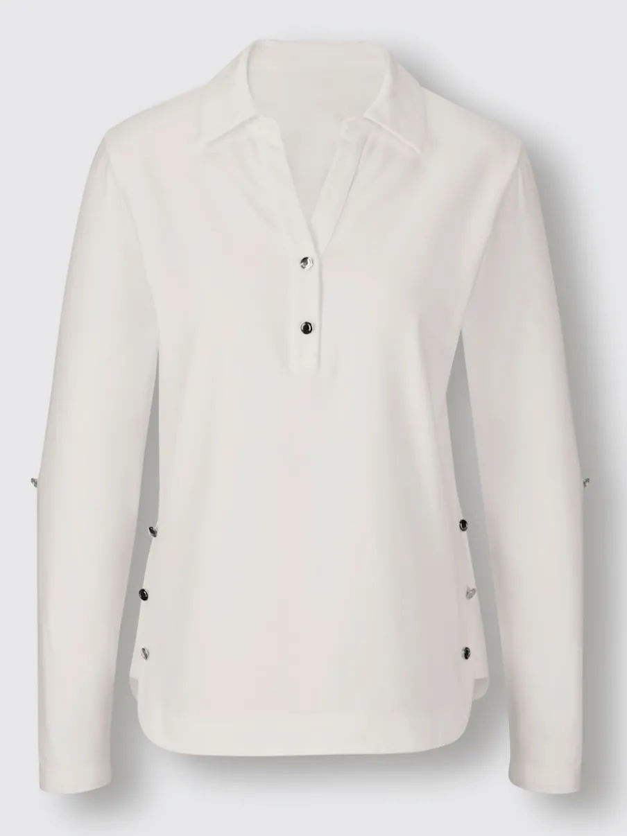 Polo col chemise manches trois quarts en coton doux
