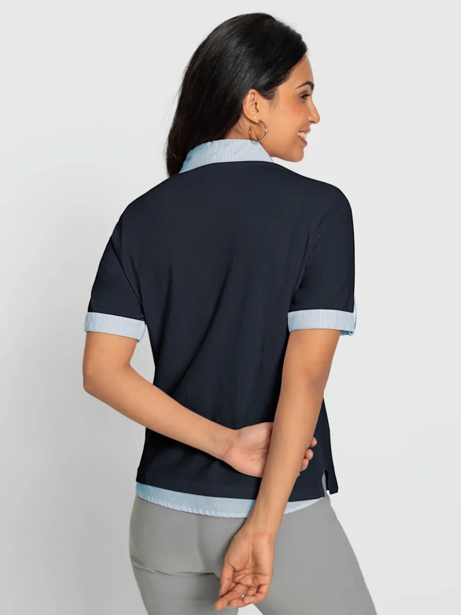 Polo à col tissé avec manches courtes et détails décoratifs