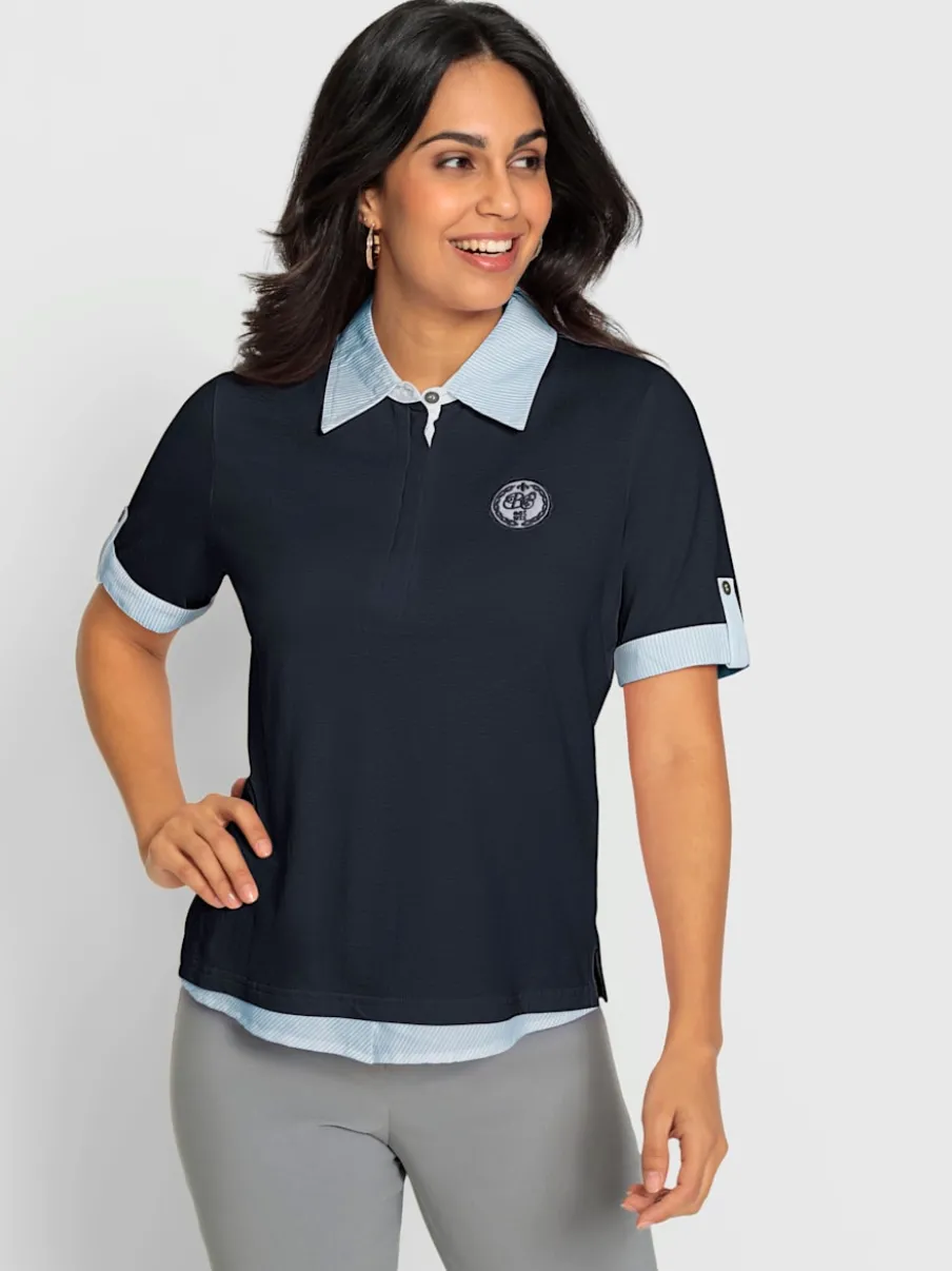 Polo à col tissé avec manches courtes et détails décoratifs