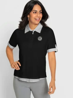 Polo à col tissé avec manches courtes et détails décoratifs