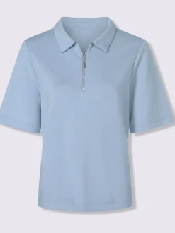 Polo à col zippé en mélange de matières douces et manches courtes