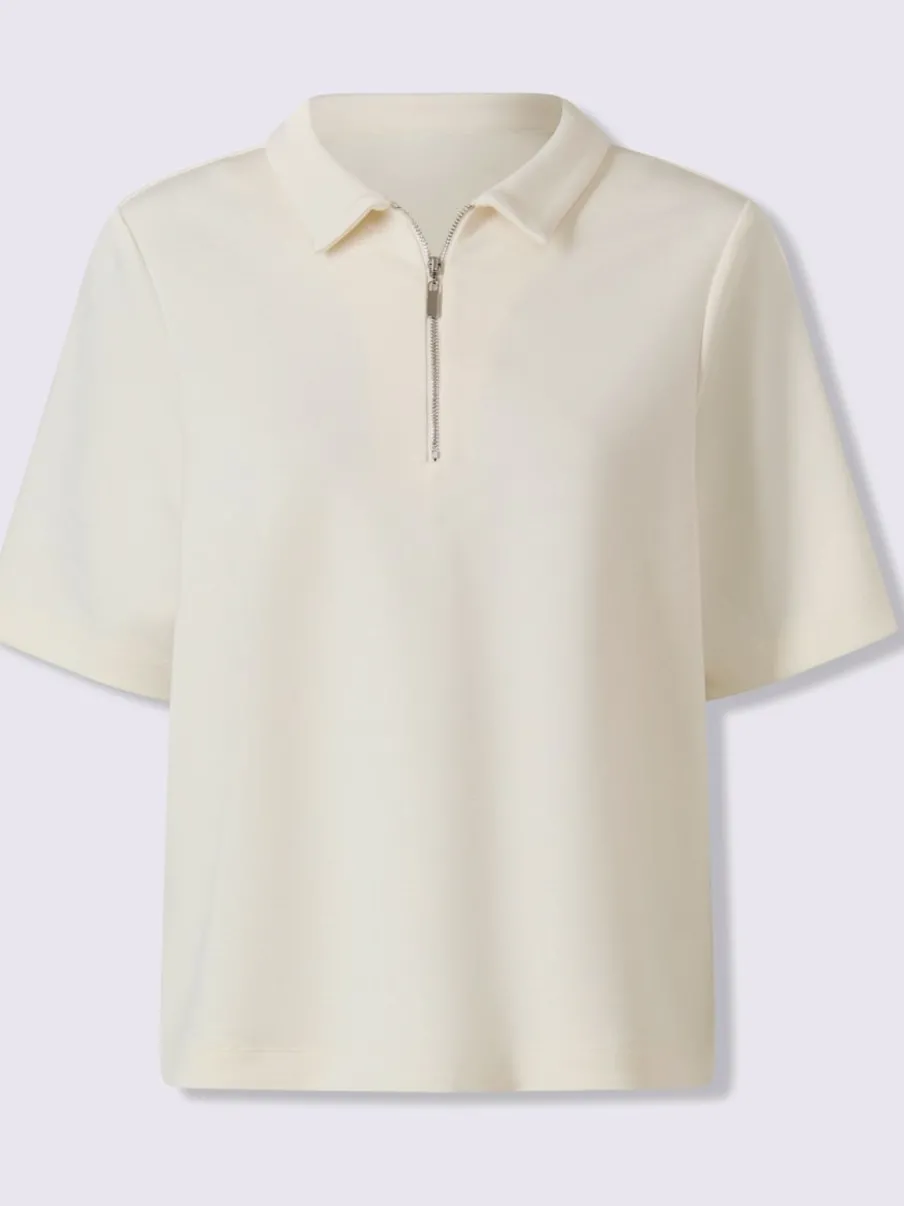 Polo à col zippé en mélange de matières douces et manches courtes