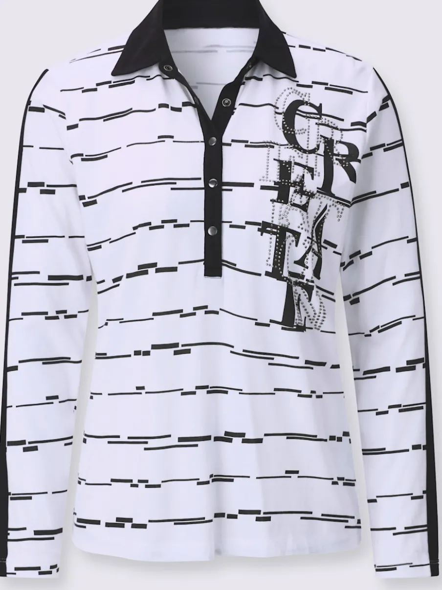 Polo décontracté à col chemise avec motifs imprimés et pierres brillantes