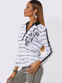 Polo décontracté à col chemise avec motifs imprimés et pierres brillantes
