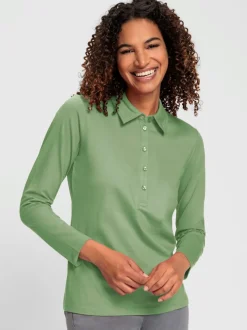 Polo en coton doux à patte de boutonnage manches longues