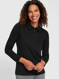 Polo en coton doux à patte de boutonnage manches longues
