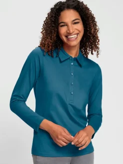 Polo en coton doux à patte de boutonnage manches longues