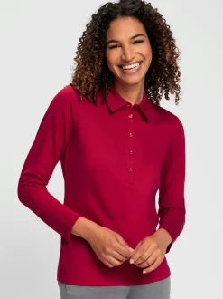 Polo en coton doux à patte de boutonnage manches longues