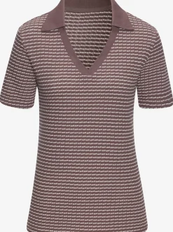 Polo en tricot à col V et manches courtes avec joli motif bicolore