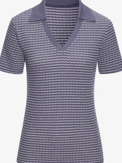 Polo en tricot à col V et manches courtes avec joli motif bicolore