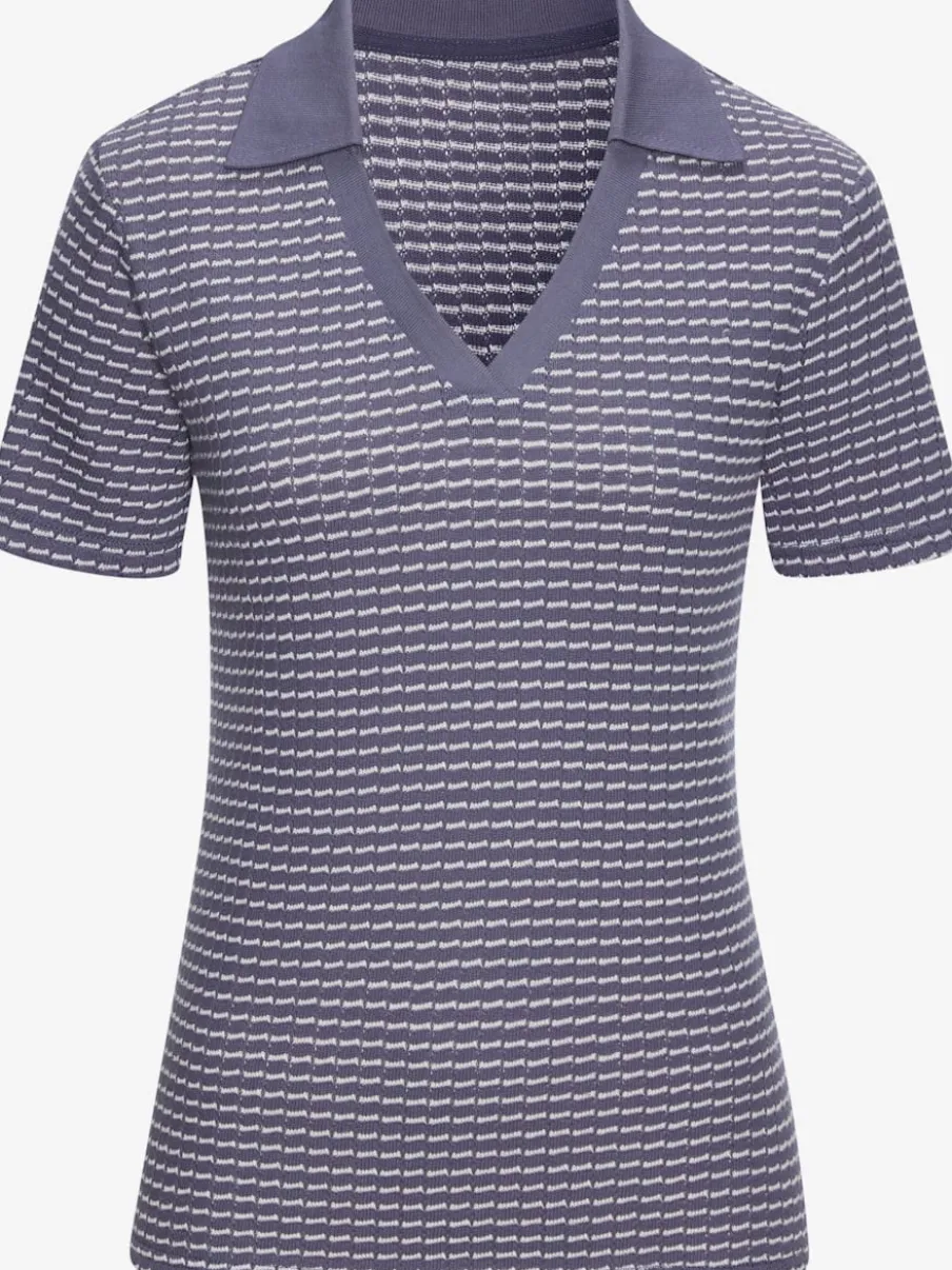 Polo en tricot à col V et manches courtes avec joli motif bicolore