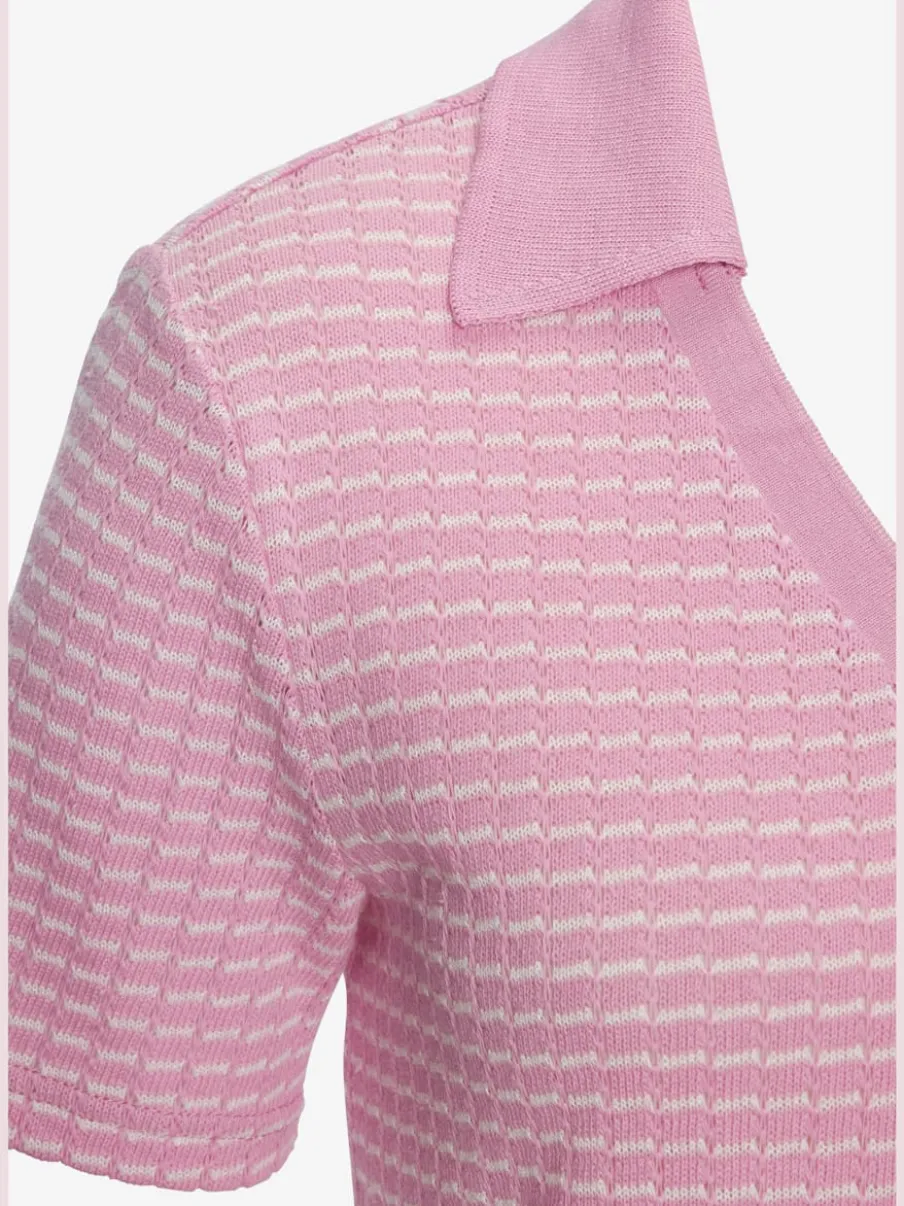 Polo en tricot à col V et manches courtes avec joli motif bicolore