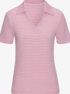 Polo en tricot à col V et manches courtes avec joli motif bicolore