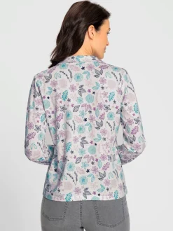Polo floral à col chemise et manches longues extensible