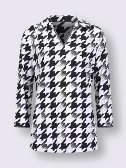 Polo fluide à col V avec motif géométrique en viscose