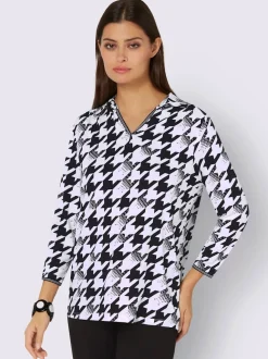 Polo fluide à col V avec motif géométrique en viscose