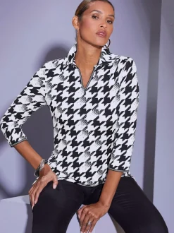 Polo fluide à col V avec motif géométrique en viscose