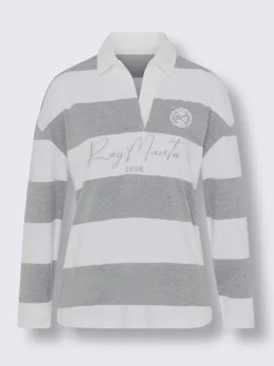 Polo à manches longues à rayures avec inscription brodée